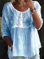 Women's White Floral Embroidered Patchwork Loose Blouse