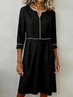 Chic Color Block 3/4 Sleeve Midi Dress