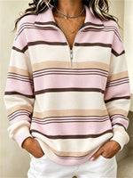 Casual Striped Stand Collar Long Sleeve Sweatshirt