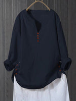 Literary And Artistic Pullover V-Neck Loose Fitting Shirt
