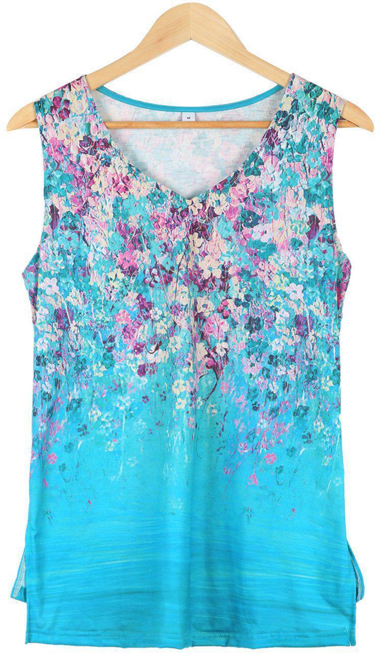 Floral Print Casual V-neck Sleeveless Blouse