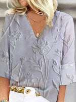 Grey V-Neck 3/4 Sleeve Top