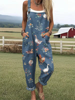 Women's Farm Animal Print Casual Wide Leg Jumpsuit