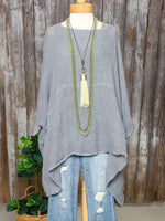 Grey Round Neck Long Sleeve Plain Top