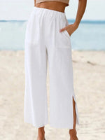 White Casual Solid with Pockets Pants