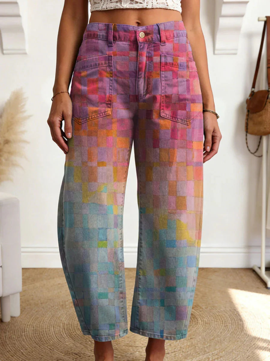 Women's Geometry Color Gradient Art Print Casual Trousers With Pockets
