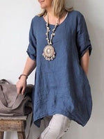 Solid Color Short Sleeve Casual Blouse