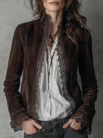Elevated Coffee Velvet Long Sleeve Plain Jacket