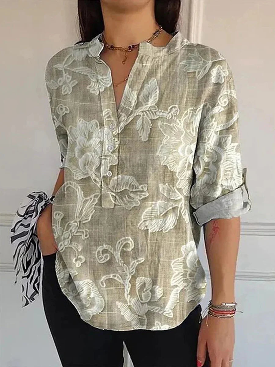 Vintage Floral Print Long Sleeve Blouse