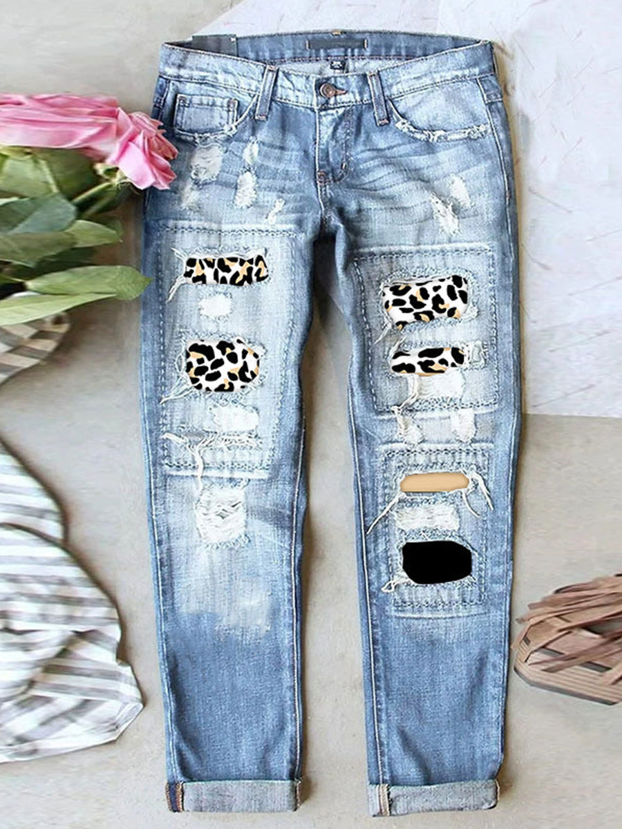 Stretch Ripped Frayed Raw Hem Distressed Jeans