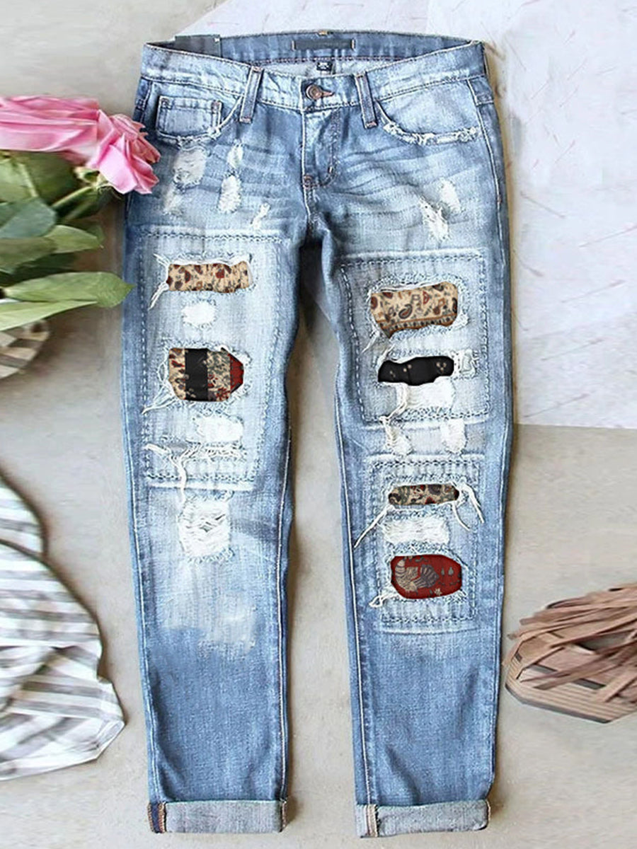 Stretch Ripped Frayed Raw Hem Distressed Jeans
