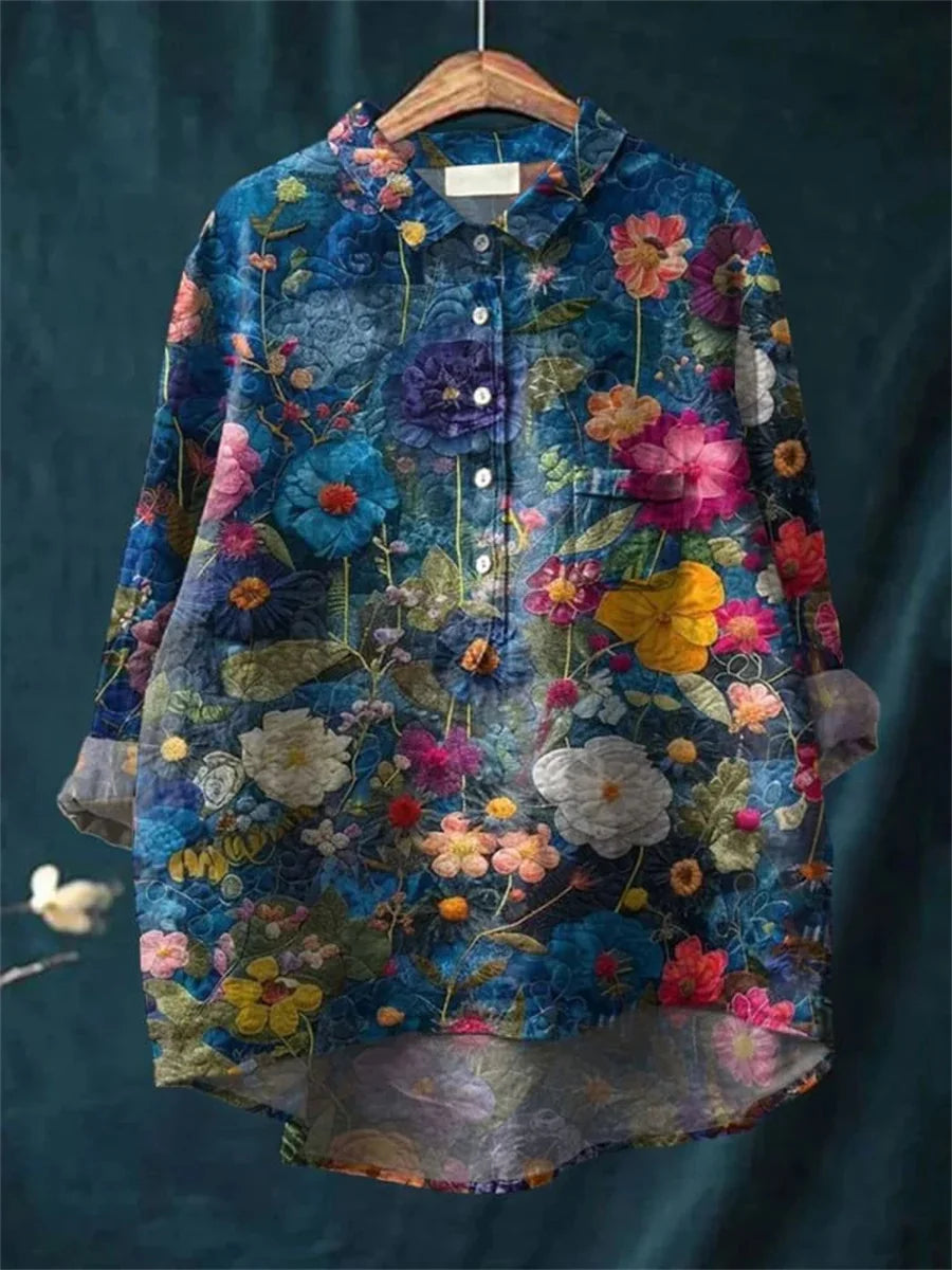 Women's Vintage Floral Print Casual Long Sleeve Shirt