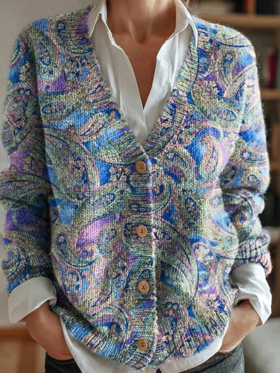 Paisley V-neck Long Sleeve Cardigan