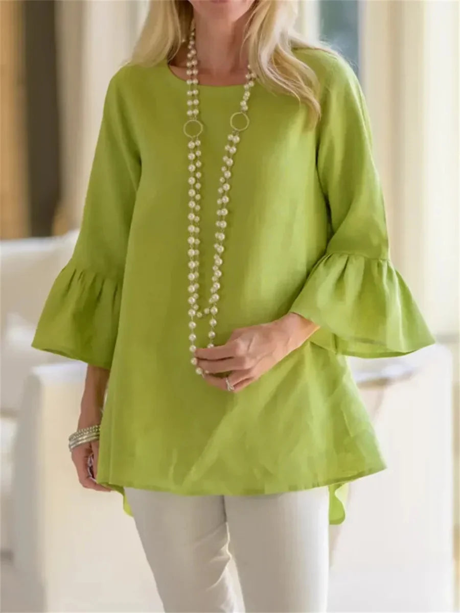 Women's Solid Color Round Neck 3/4 Sleeve Casual Loose Top