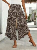 Brown Floral Wide-Leg Pants