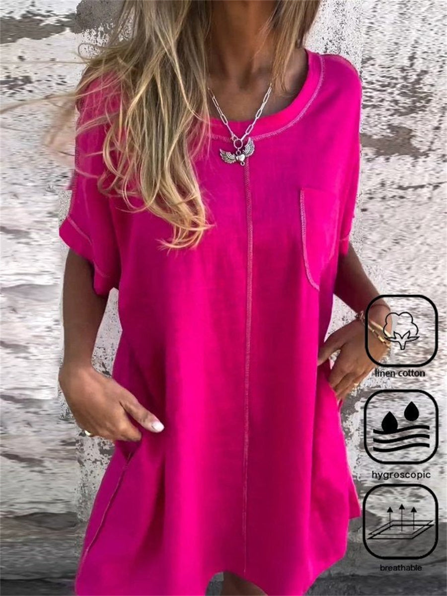 Plain Short Sleeve Crew Neck Dress