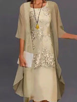 Casual Lace Two Piece Jacket Midi Dress