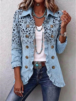 Boho-style Vintage Leopard And Floral Print Ruffle-detail Long Sleeve Jacket