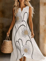 White Large Floral Print Sleeveless Maxi Dress