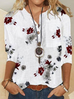 Women's Floral Print V-Neck 3/4 Sleeve Casual Blouse