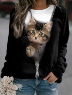 Pullover Black Cat Street Round Neck Long Sleeve Sweatshirt
