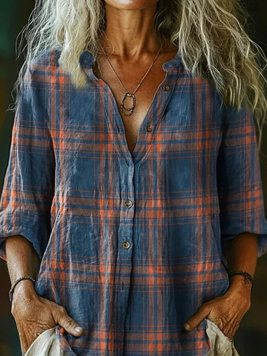 Vintage Plaid Long Sleeve Blouse