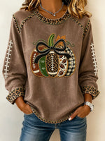 Vintage Leopard Crew Neck Long Sleeve Sweatshirt