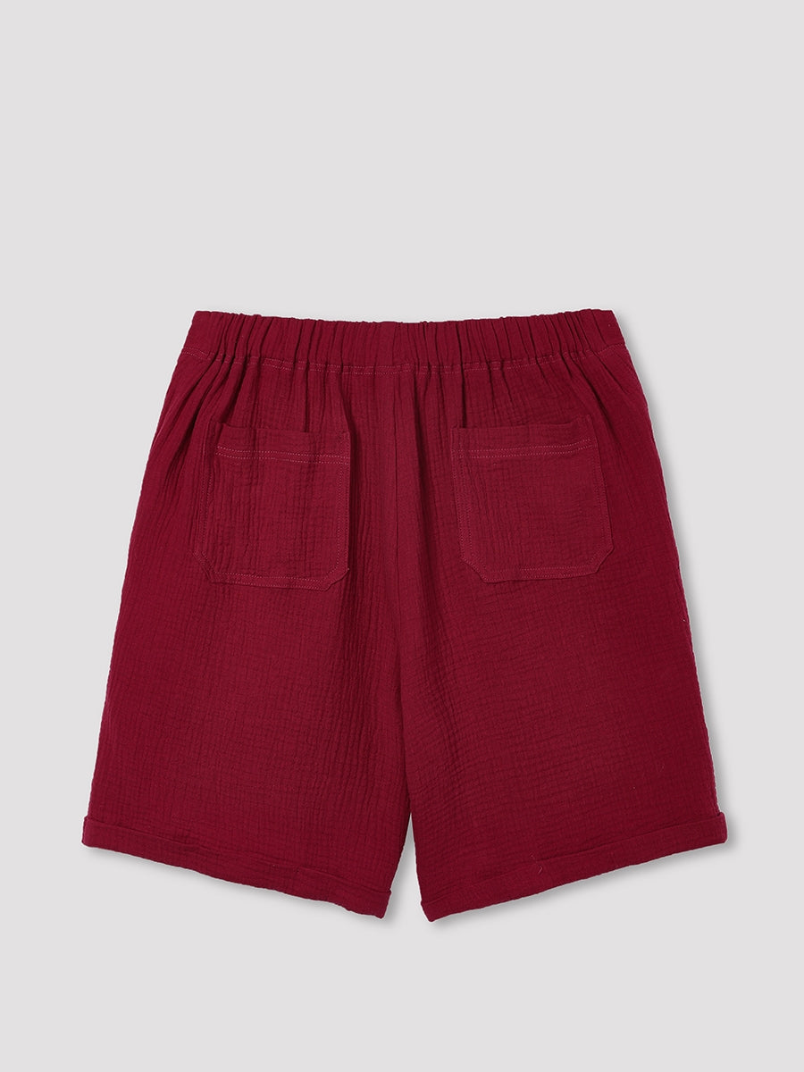 Solid Color Summer Casual Shorts With Buttons