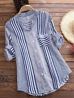 Women's Casual Striped 3/4 Sleeve Button-Down Blouse