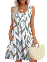 Summer Dresses Loose U Neck Sleeveless Sundresses Dress with Pockets