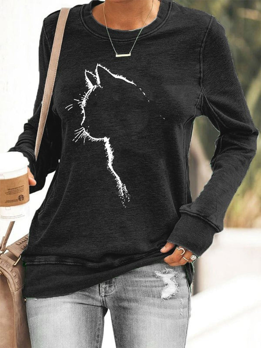 Cute Cat Silhouette Casual Sweatshirt
