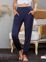 Blue Purple Casual Solid Pants with Pockets