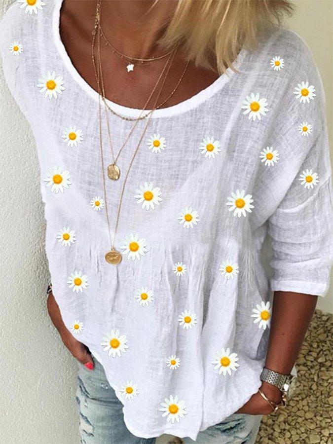 Crew Neck Floral Shift Casual Blouse