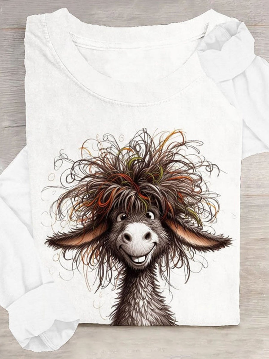 Fashion Casual Animal Pattern Crew Neck Long Sleeve T-Shirt