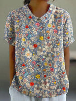 Vintage Floral Print Short Sleeve Blouse