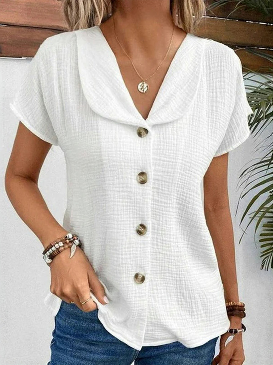 Casual Solid Colour White Short Sleeve Blouse