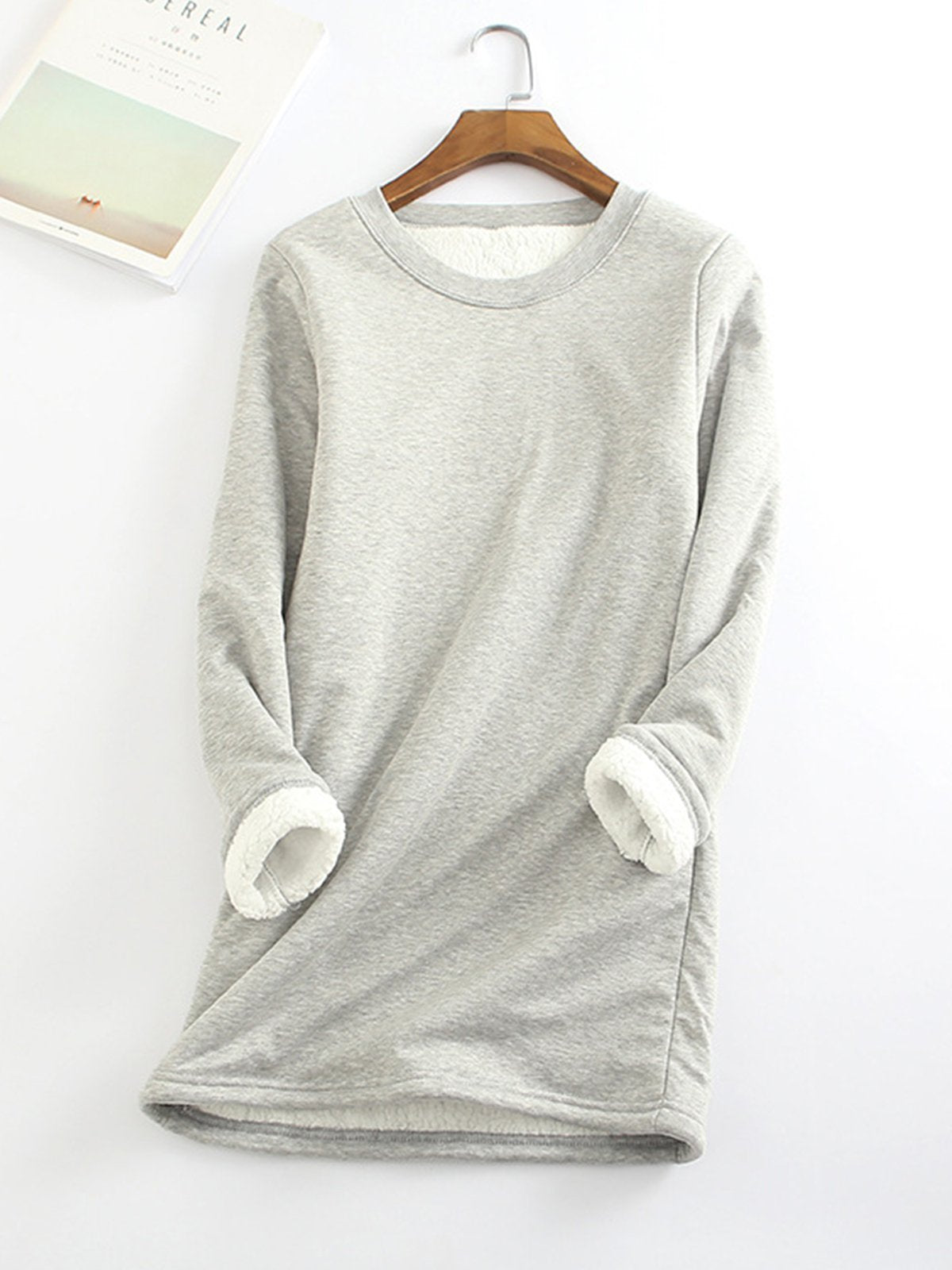 Solid Color Round Neck Long Sleeve Warm T-shirt