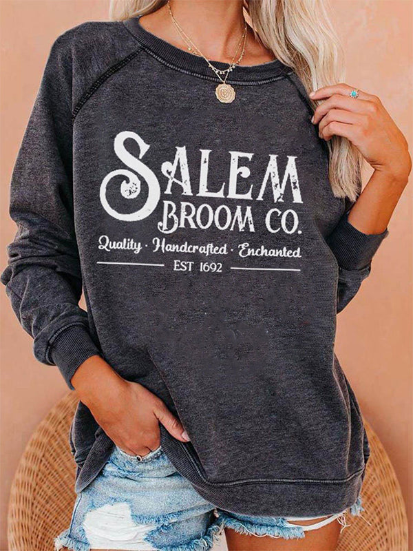 Dark grey Casual Graphic Tops Round Neck Long Sleeve Character Printed Halloween Sweatshirt
