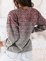 Red Casual Graphic Tops Round Neck Long Sleeve Floral Printed Sweatshirts