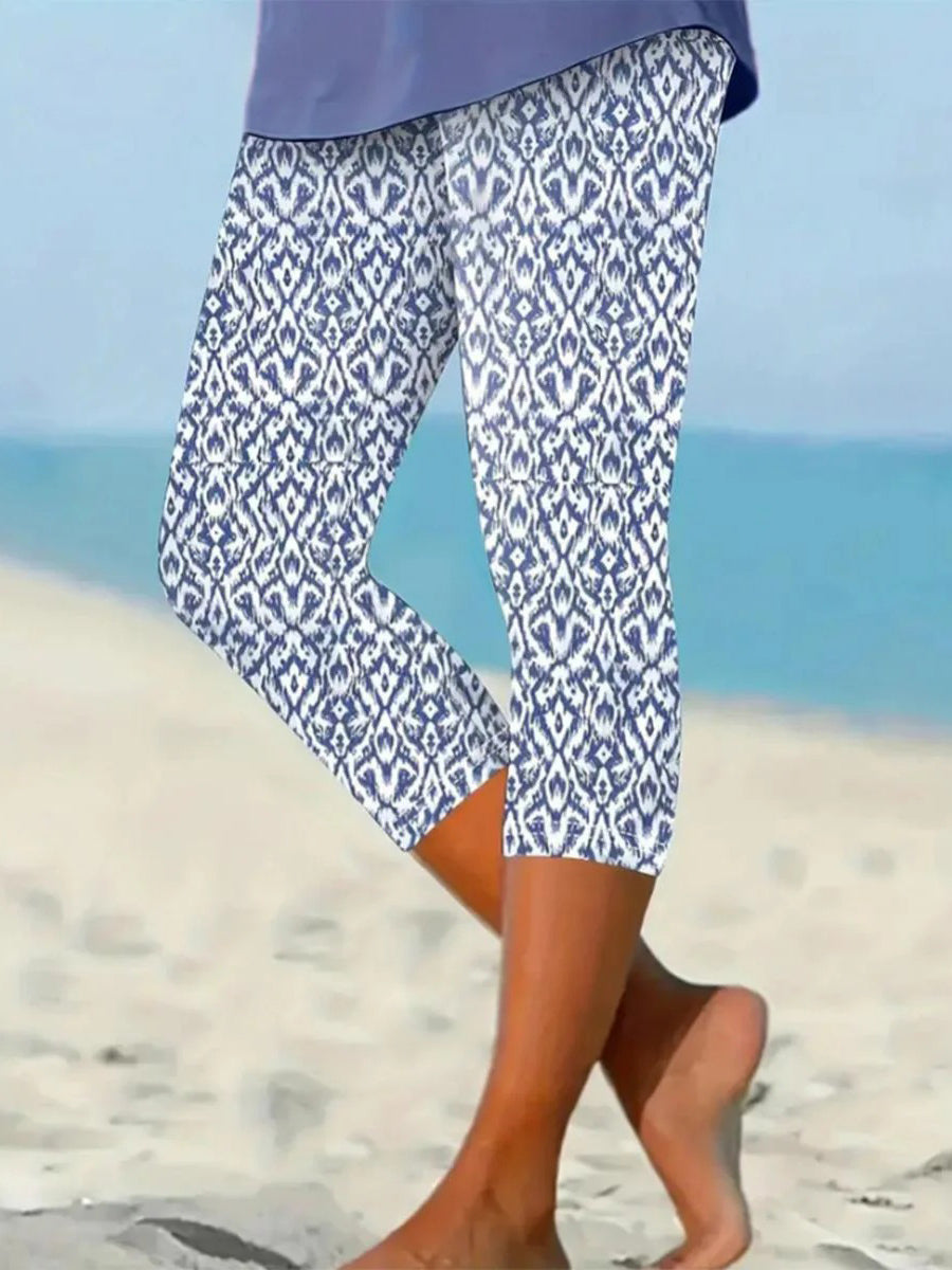 Blue Elastic Drawstring Waistband Pants