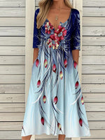 Groovy Floral Print Short Sleeve Midi Dress