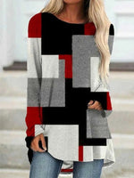 Multi Casual Tops Round Neck Long Sleeve Color Block Printed Sweatshirt