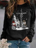 Black Casual Graphic Tops Round Neck Long Sleeve Snowman Printed Xmas Sweatshirt