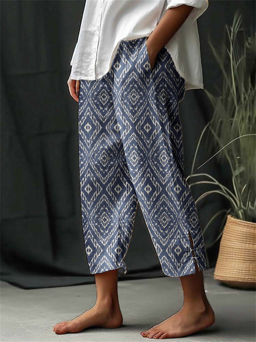 Vintage Argyle Print Vacation Cropped Pants With Pocket
