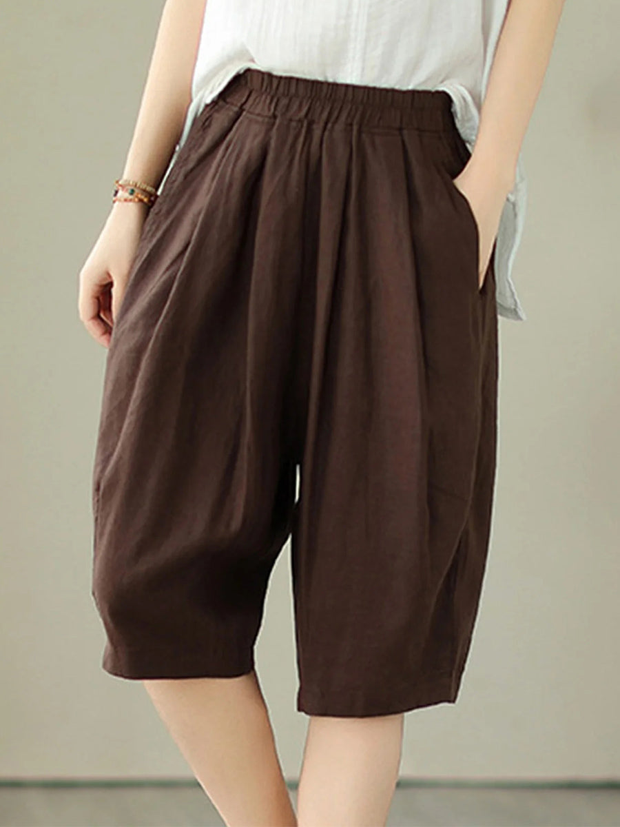 Casual Solid Plus Size Loose Wide Leg Shorts