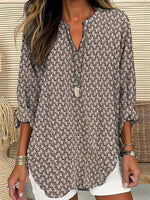 Women's Geometric Print Loose Fit Long Sleeve Blouse