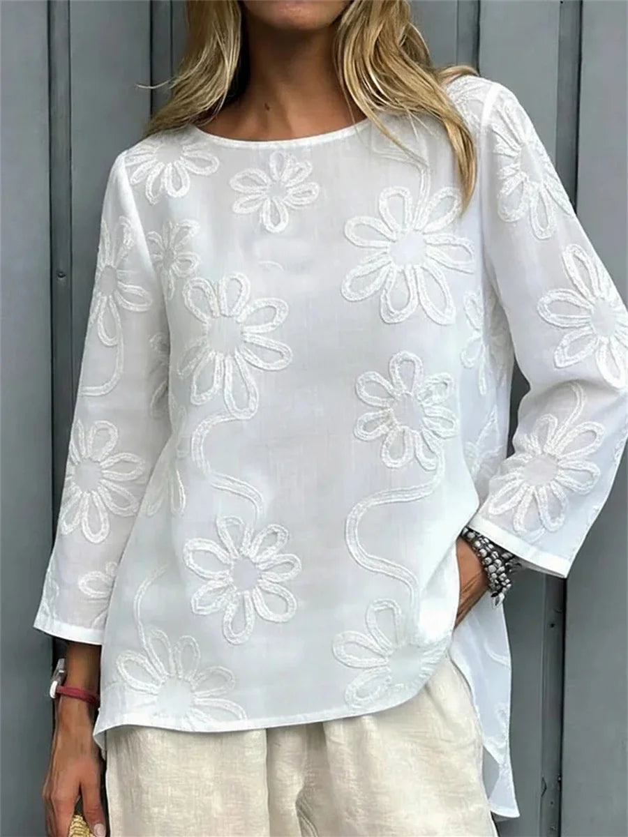 Casual Floral Printed Round Neck Long Sleeve Shirt