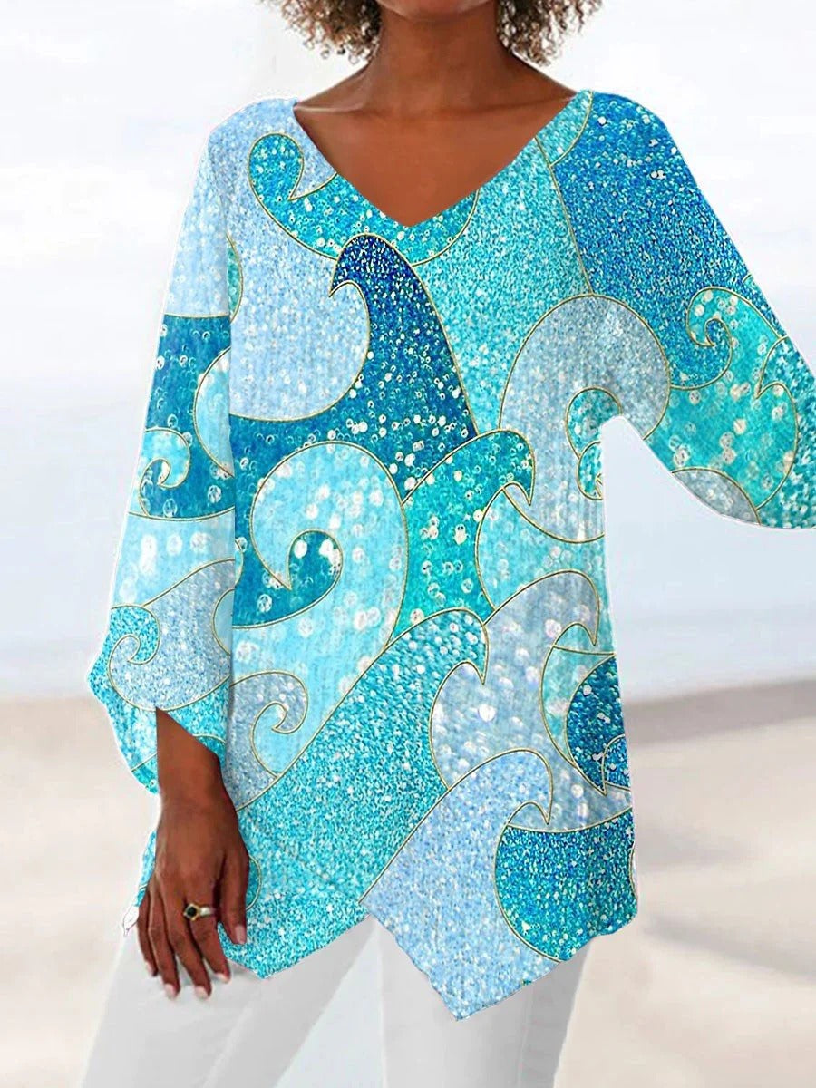 Colorful Casual V Neck Printed Long Sleeve Blouse