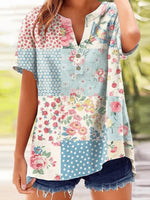 Popular Floral Print V-neck Short Sleeve Top