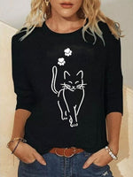 Basic Cat Print Long Sleeve Tee
